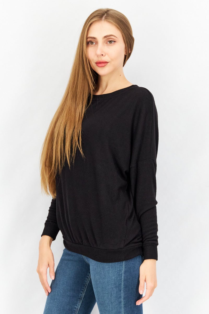 joie بلوزة نسائية بياقة دائرية بأكمام طويلة، سوداء - Image 2